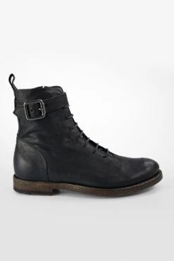 SLOANE Matte-black Lace Up Buckle Boots.