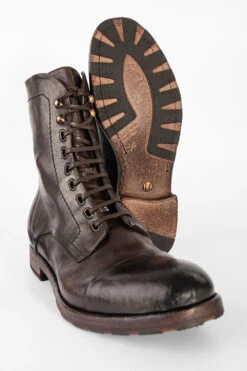 ASTON Cigar-brown Military Boots. 14 ASTON Cigar-brown Military Boots. -Untamedstreet Shop ASTON men boots lace up dark brown luxury buffalo leather distressed made in italyMID TILTED 0005 2