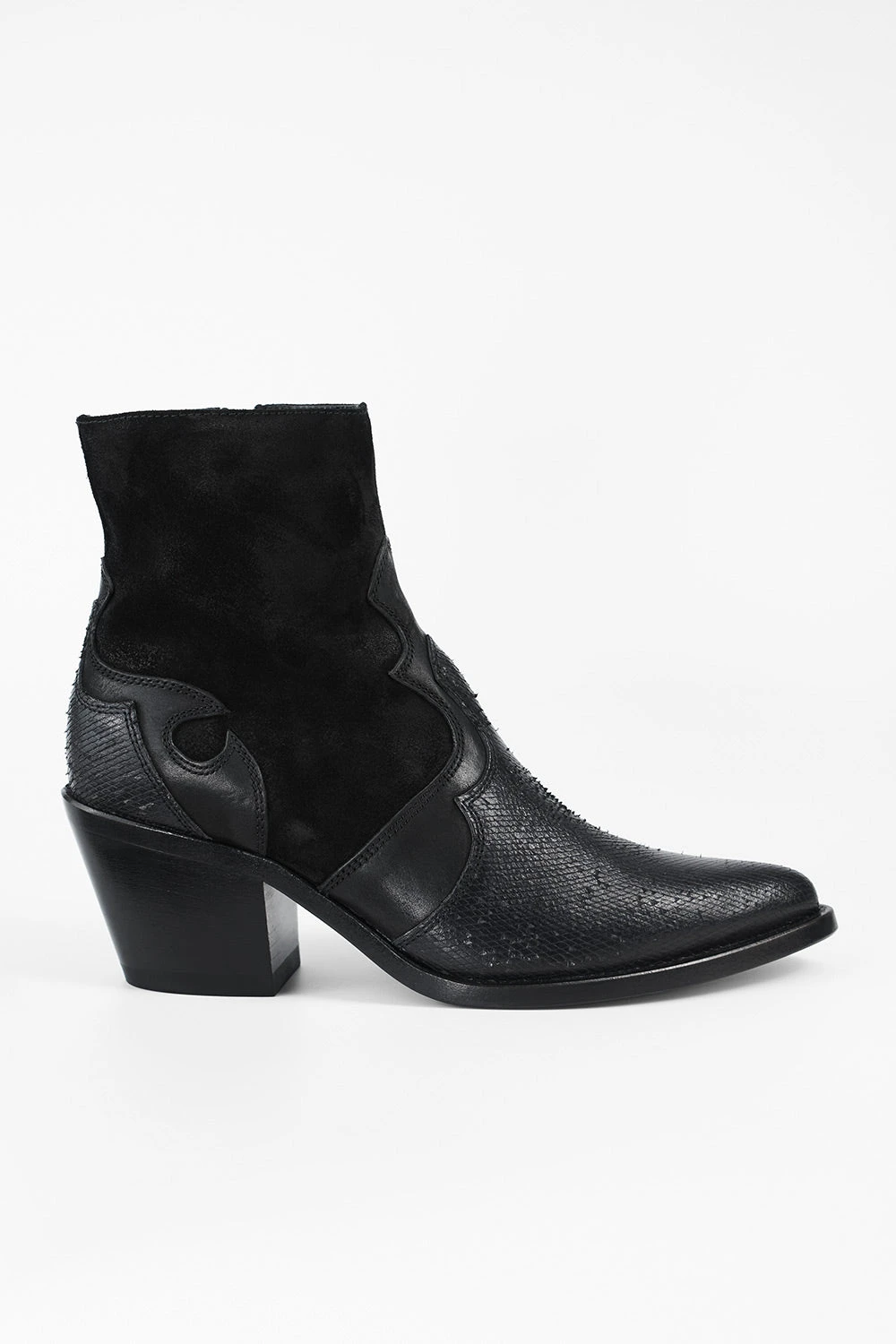 AUSTIN Black Textured Texan Boots. 1 AUSTIN Black Textured Texan Boots.