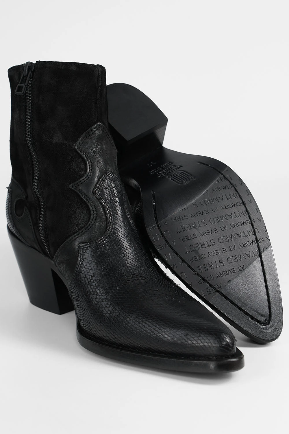 AUSTIN Black Textured Texan Boots. 2 AUSTIN Black Textured Texan Boots. - Image 2