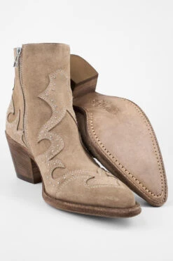 AUSTIN Almond-beige Suede Embellished Texan Boots. -Untamedstreet Shop AUSTINwarm beigesuedeembellishedtexanbootsMID 08259