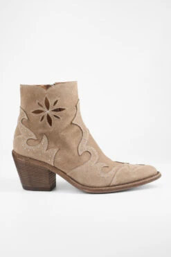 AUSTIN Almond-beige Suede Embellished Texan Boots.
