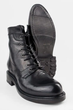 AVERY Jet-black Grunge Military Boots. -Untamedstreet Shop AVERY women boots metal lace up black luxury buffalo leather distressed made in italySIDE00680 1