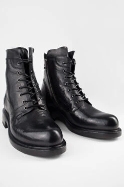 AVERY Jet-black Grunge Military Boots. -Untamedstreet Shop AVERY women boots metal lace up black luxury buffalo leather distressed made in italySIDE00681 1