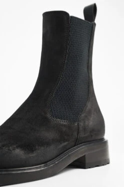 AVERY Charcoal-black Suede Chelsea Boots. -Untamedstreet Shop AVERY women chelsea boots elastic luxury buffalo leather distressed made in italyMACROS01722