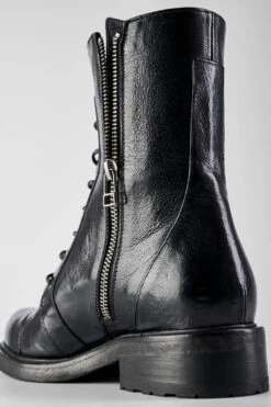 AVERY Jet-black Lace Up Boots. -Untamedstreet Shop AVERY women boots military black luxury buffalo leather distressed made in italy8653
