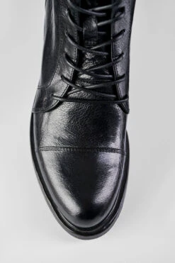 AVERY Jet-black Lace Up Boots. -Untamedstreet Shop AVERY women boots military black luxury buffalo leather distressed made in italy8654