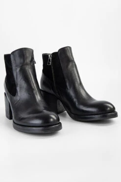 BERKELEY Charcoal-black Mid Heel Low Boots. 20 BERKELEY Charcoal-black Mid Heel Low Boots. -Untamedstreet Shop BERKELEY women lowboots black luxury calf leather distressed made in italyFRONT 0322