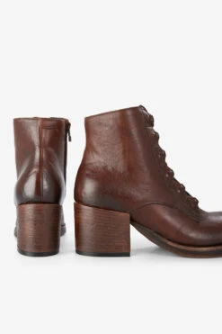 BERKELEY Dark-hazel Lace Up Boots. -Untamedstreet Shop BERKELEY women boots military lace up brown luxury calf leather distressed made in italy7233