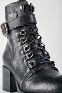 BERKELEY Charcoal-black Lace Up Boots. -Untamedstreet Shop BERKELEY women boots military mid heel lace up black luxury calf leather distressed made in italy8529