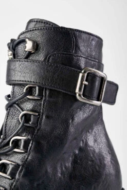 BERKELEY Charcoal-black Lace Up Boots. -Untamedstreet Shop BERKELEY women boots military mid heel lace up black luxury calf leather distressed made in italy8537