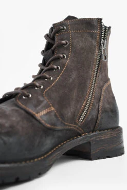 BURTON Lava-grey Suede Ankle Boots. -Untamedstreet Shop BURTON men lace up boots grey luxury waxed suede distressed made in italyMACROS01815