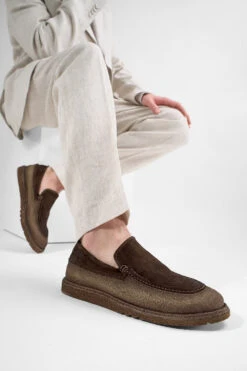 BYRON Rye-brown Suede & Canvas Lightweight Loafers. -Untamedstreet Shop BYRON rye brown suede canvas lightweight loafers LF SS25 02221