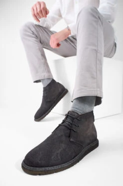 BYRON Shadow-grey Suede & Canvas Lightweight Chukka Boots. -Untamedstreet Shop BYRON shadow grey suede canvas chukka boots LF SS25 01240