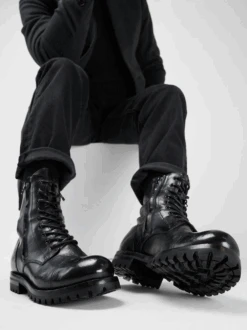 CAMDEN Tar-black Double-zip Military Boots. -Untamedstreet Shop CAMDEN tar black double zip military boot 244374