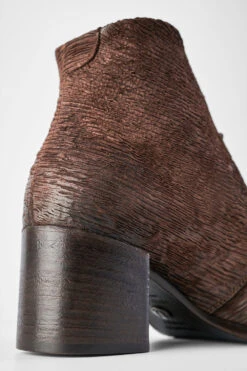 CAROE Coffee-brown Carved Leather Lace Up Boots. -Untamedstreet Shop CAROE women boots mid heel lace up brown luxury calf leather distressed made in italy8568