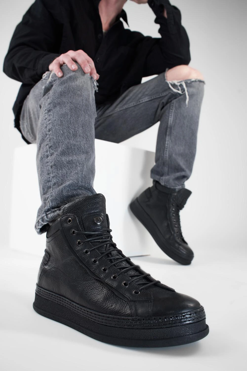 COLE Rugged-black Welted Distressed High Sneakers. 11 COLE Rugged-black Welted Distressed High Sneakers. - Image 11