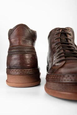 COLE Cognac Welted Distressed High Sneakers. -Untamedstreet Shop COLE men sneakers trainers high cognac brown luxury calf leather distressed made in italyBACK 0046