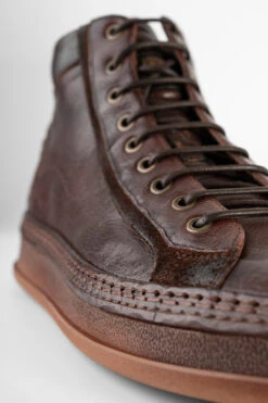 COLE Cognac Welted Distressed High Sneakers. -Untamedstreet Shop COLE men sneakers trainers high cognac brown luxury calf leather distressed made in italyCapture0064