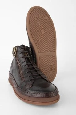 COLE Dark-cocoa Welted Double-zip High Sneakers. -Untamedstreet Shop COLE men sneakers trainers high dark cocoa brown luxury calf leathermade in italyMID TILTED0144