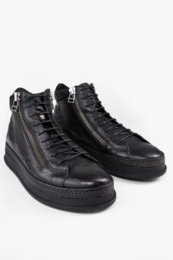COLE Rugged-black Welted Double-zip High Sneakers. 19 COLE Rugged-black Welted Double-zip High Sneakers. -Untamedstreet Shop COLE men sneakers trainers high zip black luxury calf leathermade in italySNEAKERS00945