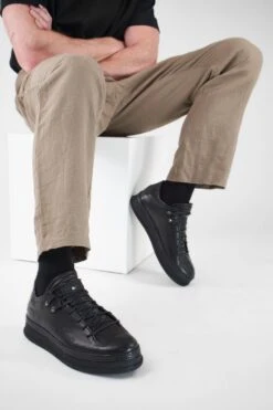 COLE Rugged-black Welted Distressed Loop Sneakers. -Untamedstreet Shop COLE men sneakers trainers low black luxury calf leathermade in italyLF SS24 04747 1