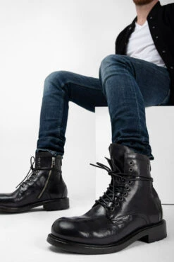 CURZON Jet-black Military Boots. 25 CURZON Jet-black Military Boots. -Untamedstreet Shop CURZON men boots military black luxury buffalo leather distressed made in italy10486