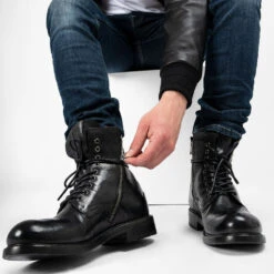 CURZON Jet-black Military Boots. 29 CURZON Jet-black Military Boots. -Untamedstreet Shop CURZON men boots military black luxury buffalo leather distressed made in italy10491