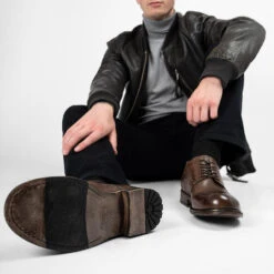 CURZON Husk-brown Derby Shoes. -Untamedstreet Shop CURZON men shoes derby brown luxury calf leather distressed made in italy10463