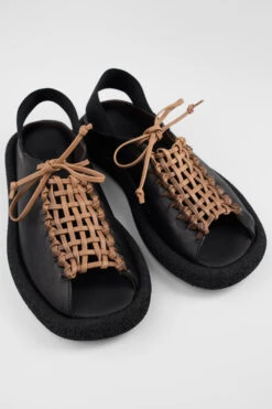 DEVON Black-cookie Woven Lightweight Sandals. -Untamedstreet Shop DEVON black cookie woven lightweight sandal FRONT 08070