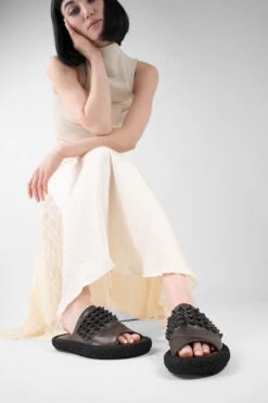 DEVON Mocha-brown Knotted Lightweight Sandals. -Untamedstreet Shop DEVON mocha brown braided lightweighted sandals LF SS25 02718