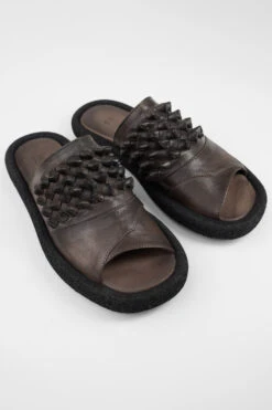 DEVON Mocha-brown Knotted Lightweight Sandals. -Untamedstreet Shop DEVONtaupebraidedlightweightedsandalFRONT 08068