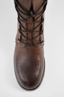 EXETER Powder-chocolate Lace Up Boots. -Untamedstreet Shop EXETER women boots lace up chocolate brown luxury calf leather distressed made in italyMACROS01637