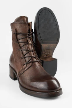 EXETER Powder-chocolate Lace Up Boots. -Untamedstreet Shop EXETER women boots lace up chocolate brown luxury calf leather distressed made in italySIDE00664
