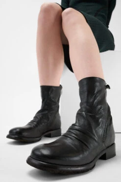 IVES Urban-black Laceless Boots. -Untamedstreet Shop Female wearing IVES black laceless zipped leather boots 243203