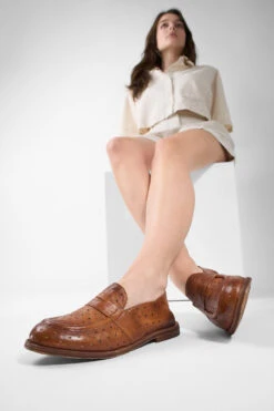 HARPER Rich-tan Slingback Loafers. 20 HARPER Rich-tan Slingback Loafers. -Untamedstreet Shop HARPER tan brown slingback loafer LF SS25 00723