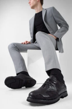 HARVEY Rugged-black Leather & Canvas Oxford Shoes. -Untamedstreet Shop HARVEY urban black leather canvas oxford shoes LF SS25 04057