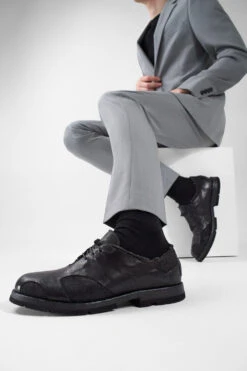 HARVEY Rugged-black Leather & Canvas Oxford Shoes. -Untamedstreet Shop HARVEY urban black leather canvas oxford shoes LF SS25 04059