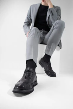 HARVEY Rugged-black Leather & Canvas Oxford Shoes. -Untamedstreet Shop HARVEY urban black leather canvas oxford shoes LF SS25 04068