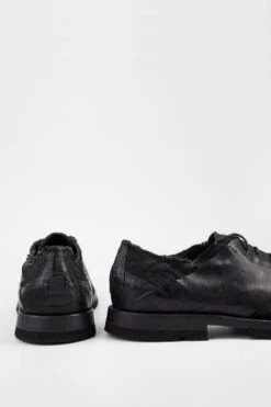 HARVEY Rugged-black Leather & Canvas Oxford Shoes. -Untamedstreet Shop HARVEYblackoverlappingleathercanvasderbyshoeBACK 08507