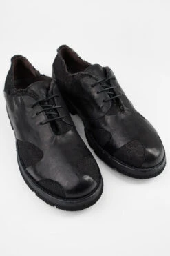HARVEY Rugged-black Leather & Canvas Oxford Shoes. -Untamedstreet Shop HARVEYblackoverlappingleathercanvasderbyshoeFRONT 08027