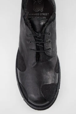 HARVEY Rugged-black Leather & Canvas Oxford Shoes. -Untamedstreet Shop HARVEYblackoverlappingleathercanvasderbyshoeMACRO 09703