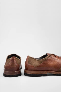 HARVEY Tan-brown Leather & Canvas Oxford Shoes. -Untamedstreet Shop HARVEYbrownoverlappingleathercanvasderbyshoesBACK 08506