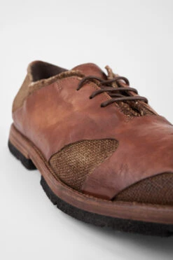 HARVEY Tan-brown Leather & Canvas Oxford Shoes. -Untamedstreet Shop HARVEYbrownoverlappingleathercanvasderbyshoesMACRO 09665