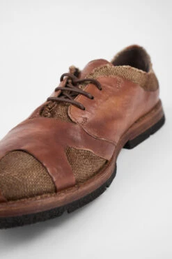 HARVEY Tan-brown Leather & Canvas Oxford Shoes. -Untamedstreet Shop HARVEYbrownoverlappingleathercanvasderbyshoesMACRO 09667