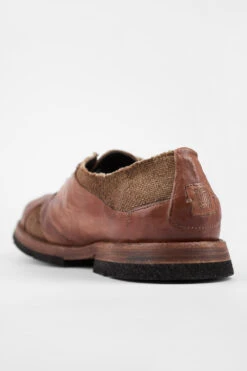 HARVEY Tan-brown Leather & Canvas Oxford Shoes. -Untamedstreet Shop HARVEYbrownoverlappingleathercanvasderbyshoesMACRO 09669