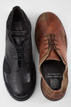 HARVEY Rugged-black Leather & Canvas Oxford Shoes. -Untamedstreet Shop HARVEYbrownoverlappingleathercanvasderbyshoesMACRO 09690