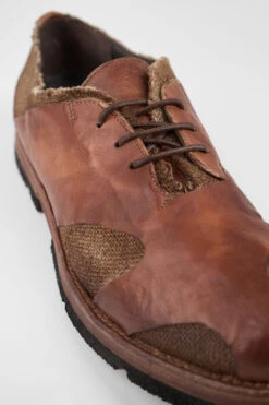 HARVEY Tan-brown Leather & Canvas Oxford Shoes. -Untamedstreet Shop HARVEYbrownoverlappingleathercanvasderbyshoesMACRO 09692