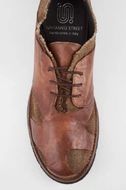 HARVEY Tan-brown Leather & Canvas Oxford Shoes. -Untamedstreet Shop HARVEYbrownoverlappingleathercanvasderbyshoesMACRO 09699