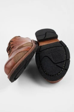 HARVEY Tan-brown Leather & Canvas Oxford Shoes. -Untamedstreet Shop HARVEYbrownoverlappingleathercanvasderbyshoesMID 08306